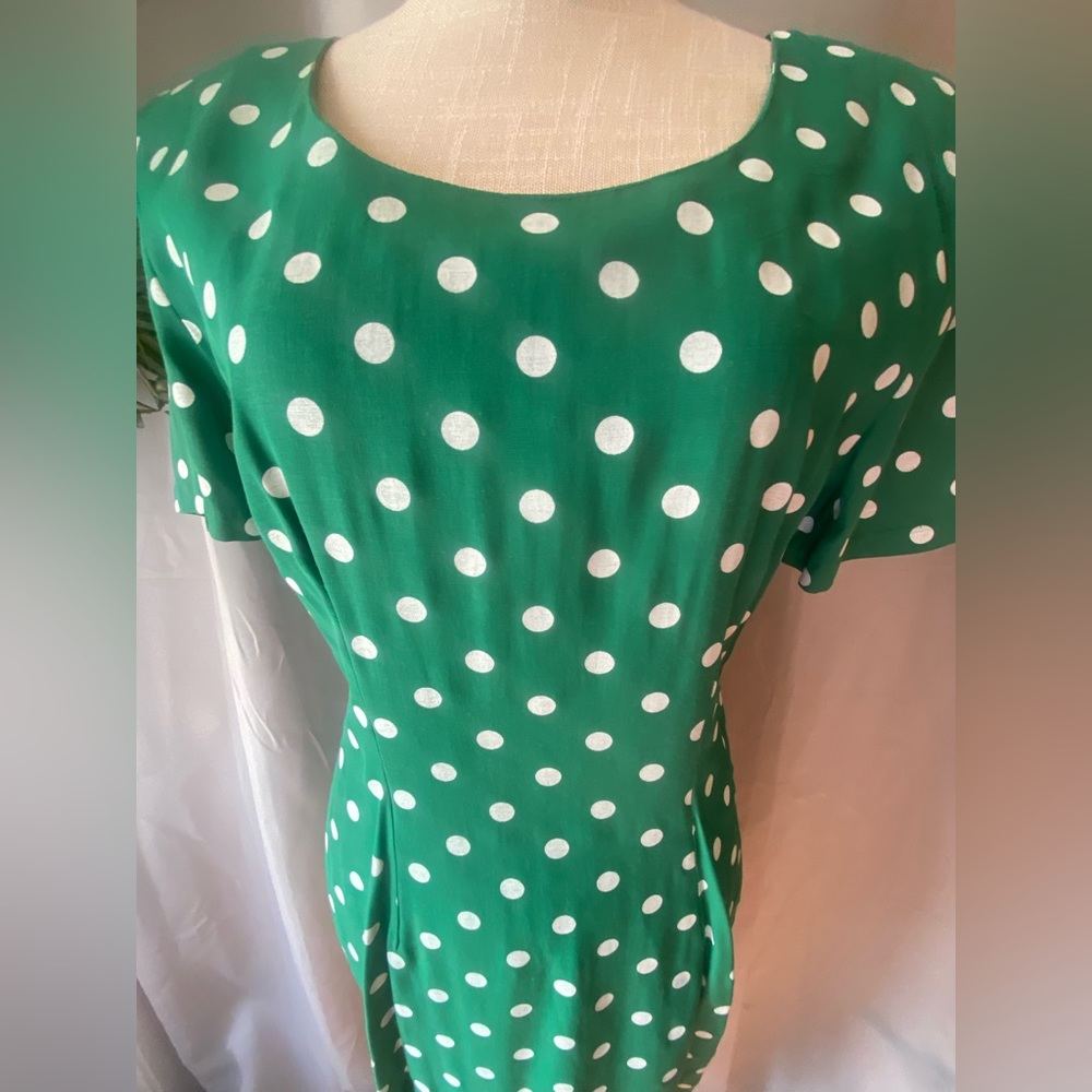 ❌SOLD❌ VTG MY MICHELLE POLKA DOT PIN UP DRESS SMALL 9/10 GREEN WHITE - Picture 2 of 5